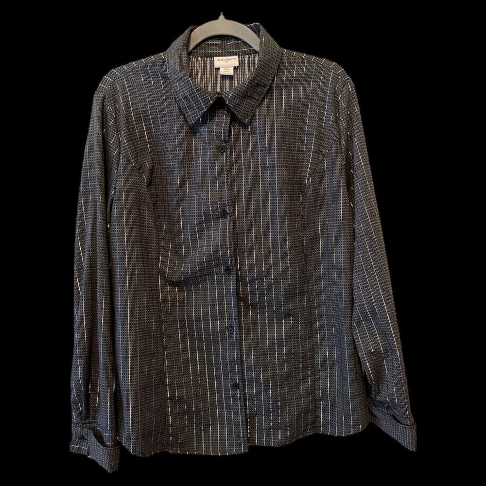 Jaclyn Smith Black/Gray Button Down Shirt With Silver Stripes